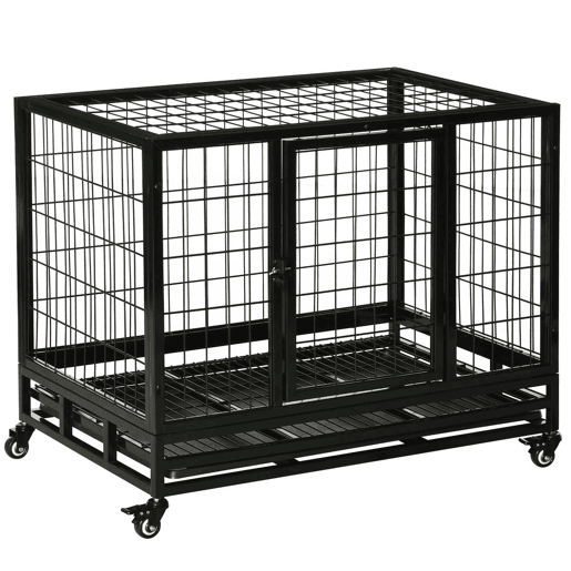PawHut Gaiola de Metal para Cães com Rodas e Freios Bandeja Removível e Porta com Trava para Golden Retriver Labrador 92x62x75cm Preto PawHut Gaiola de Metal para Cães com Rodas e Freios Bandeja Removível e Porta com Trava para Golden Retriver Labrador 92x62x75cm Preto