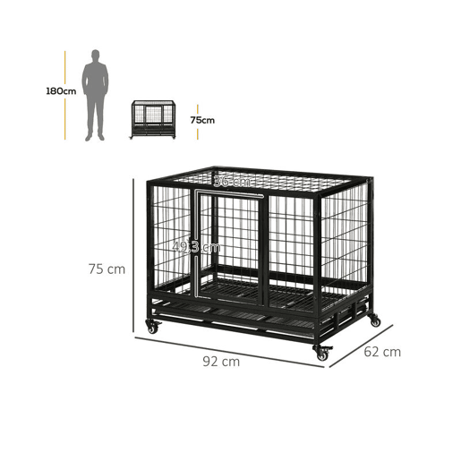 PawHut Gaiola de Metal para Cães com Rodas e Freios Bandeja Removível e Porta com Trava para Golden Retriver Labrador 92x62x75cm Preto PawHut Gaiola de Metal para Cães com Rodas e Freios Bandeja Removível e Porta com Trava para Golden Retriver Labrador 92x62x75cm Preto