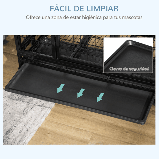 PawHut Gaiola de Metal para Cães com Rodas e Freios Bandeja Removível e Porta com Trava para Golden Retriver Labrador 92x62x75cm Preto PawHut Gaiola de Metal para Cães com Rodas e Freios Bandeja Removível e Porta com Trava para Golden Retriver Labrador 92x62x75cm Preto