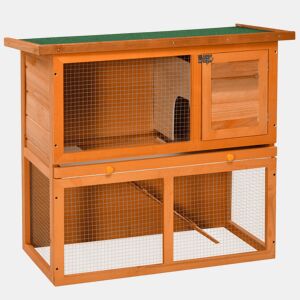 PawHut Coelheira de Exterior de Madeira para Animais Pequenos 2 Níveis com Rampa Teto Asfáltico e Porta com Trava 90x45x80 cm Madeira e Verde