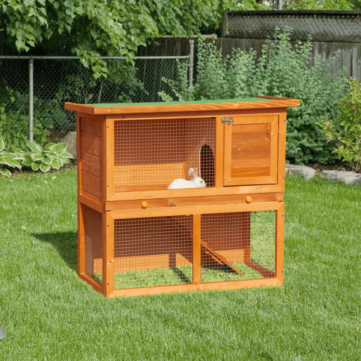 PawHut Coelheira de Exterior de Madeira para Animais Pequenos 2 Níveis com Rampa Teto Asfáltico e Porta com Trava 90x45x80 cm Madeira e Verde