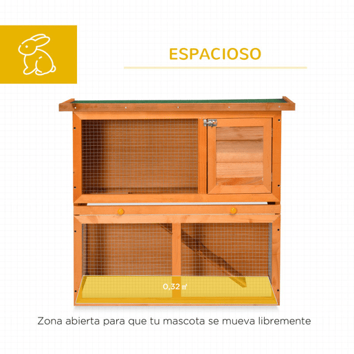 PawHut Coelheira de Exterior de Madeira para Animais Pequenos 2 Níveis com Rampa Teto Asfáltico e Porta com Trava 90x45x80 cm Madeira e Verde