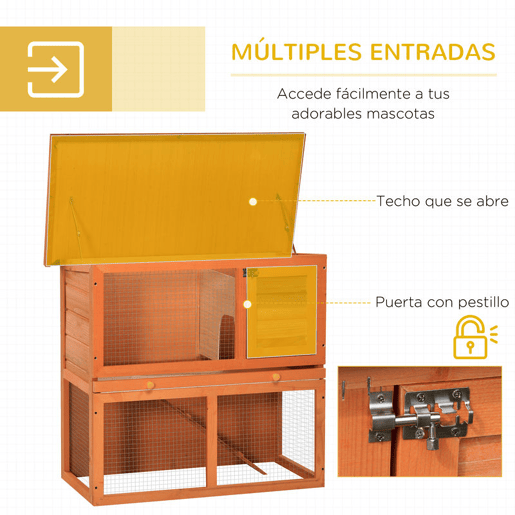 PawHut Coelheira de Exterior de Madeira para Animais Pequenos 2 Níveis com Rampa Teto Asfáltico e Porta com Trava 90x45x80 cm Madeira e Verde