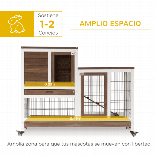 PawHut Coelheira de Madeira Interior com Rodas Gaiola para Coelhos Animais Pequenos de 2 Pisos com Área Aberta Rampa e 2 Bandejas Removíveis 110x50x86cm Marrom PawHut Coelheira de Madeira Interior com Rodas Gaiola para Coelhos Animais Pequenos de 2 Pisos com Área Aberta Rampa e 2 Bandejas Removíveis 110x50x86cm Marrom