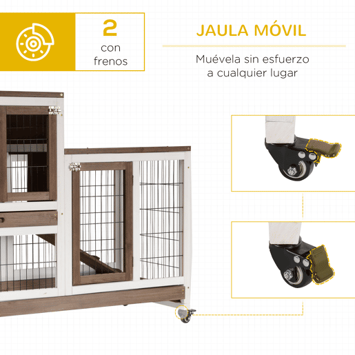 PawHut Coelheira de Madeira Interior com Rodas Gaiola para Coelhos Animais Pequenos de 2 Pisos com Área Aberta Rampa e 2 Bandejas Removíveis 110x50x86cm Marrom PawHut Coelheira de Madeira Interior com Rodas Gaiola para Coelhos Animais Pequenos de 2 Pisos com Área Aberta Rampa e 2 Bandejas Removíveis 110x50x86cm Marrom