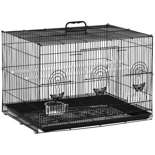 PawHut Gaiola para Pássaros 60x41x41cm Gaiola com 2 Poleiros e 3 Portas para Pássaros Pequenos Canários Preto PawHut Gaiola para Pássaros 60x41x41cm Gaiola com 2 Poleiros e 3 Portas para Pássaros Pequenos Canários Preto