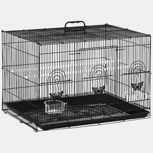 PawHut Gaiola para Pássaros 60x41x41cm Gaiola com 2 Poleiros e 3 Portas para Pássaros Pequenos Canários Preto