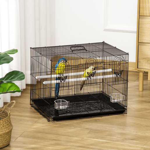 PawHut Gaiola para Pássaros 60x41x41cm Gaiola com 2 Poleiros e 3 Portas para Pássaros Pequenos Canários Preto PawHut Gaiola para Pássaros 60x41x41cm Gaiola com 2 Poleiros e 3 Portas para Pássaros Pequenos Canários Preto