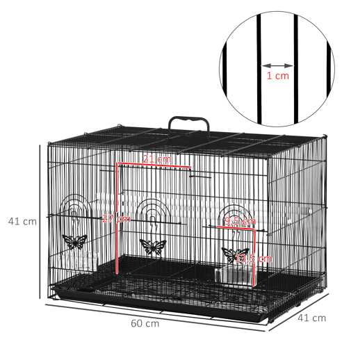 PawHut Gaiola para Pássaros 60x41x41cm Gaiola com 2 Poleiros e 3 Portas para Pássaros Pequenos Canários Preto PawHut Gaiola para Pássaros 60x41x41cm Gaiola com 2 Poleiros e 3 Portas para Pássaros Pequenos Canários Preto