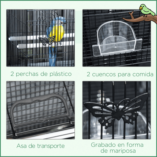 PawHut Gaiola para Pássaros 60x41x41cm Gaiola com 2 Poleiros e 3 Portas para Pássaros Pequenos Canários Preto PawHut Gaiola para Pássaros 60x41x41cm Gaiola com 2 Poleiros e 3 Portas para Pássaros Pequenos Canários Preto