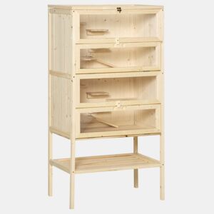 PawHut Gaiola de madeira para hamsters e outros pequenos roedores com várias plataformas 60x40x120cm