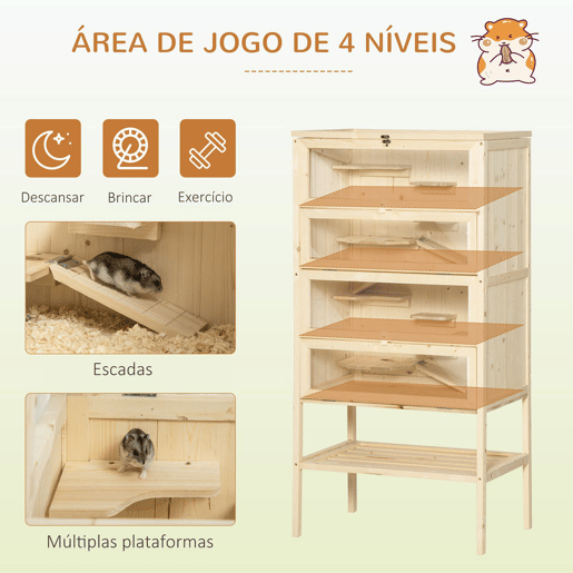 PawHut Gaiola de madeira para hamsters e outros pequenos roedores com vĂ¡rias plataformas 60x40x120cm PawHut Gaiola de madeira para hamsters e outros pequenos roedores com vĂ¡rias plataformas 60x40x120cm