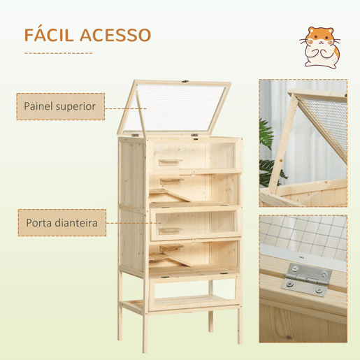 PawHut Gaiola de madeira para hamsters e outros pequenos roedores com vĂ¡rias plataformas 60x40x120cm PawHut Gaiola de madeira para hamsters e outros pequenos roedores com vĂ¡rias plataformas 60x40x120cm