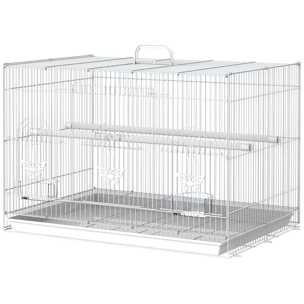 Pawhut jaula para pájaros 60x41x41 cm pajarera de metal con comederos 2 perchas 3 puertas y asa de transporte para pájaros pequeños canarios
