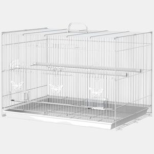 PawHut Gaiola para pássaros com 2 poleiros e 3 portas para pássaros pequenos de metal 60x41x41cm branco