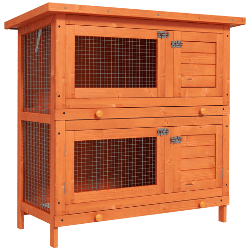 PawHut Coelheira de Madeira Exterior de 2 Níveis Gaiola para 1-2 Coelhos Animais Pequenos com Teto Asfáltico Dobrável e 2 Bandejas Removíveis 90x45x90cm Madeira