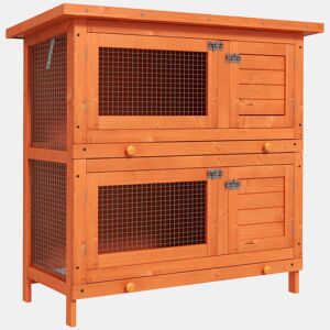 PawHut Coelheira de Madeira Exterior de 2 Níveis Gaiola para 1-2 Coelhos Animais Pequenos com Teto Asfáltico Dobrável e 2 Bandejas Removíveis 90x45x90cm Madeira