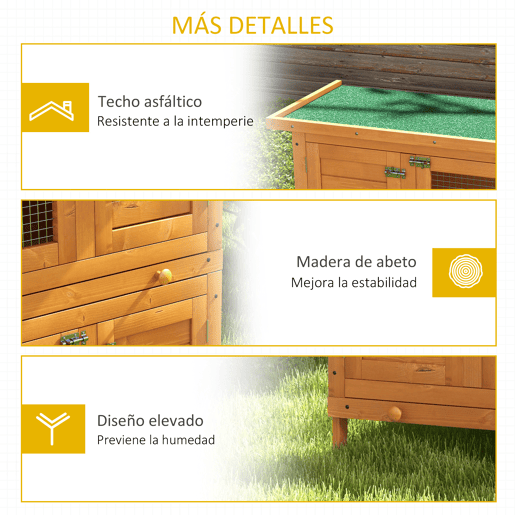 PawHut Coelheira de Madeira Exterior de 2 Níveis Gaiola para 1-2 Coelhos Animais Pequenos com Teto Asfáltico Dobrável e 2 Bandejas Removíveis 90x45x90cm Madeira