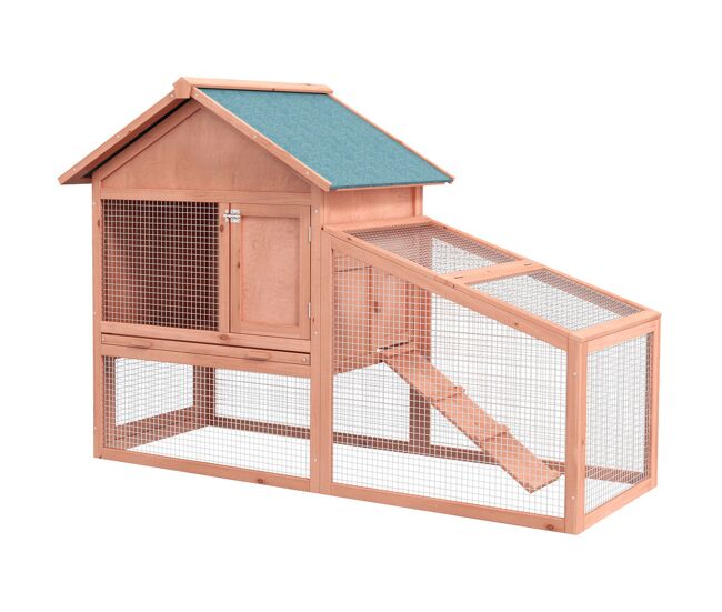 Pawhut conejera de exterior hecha de madera jaula para conejos dos niveles con techo puerta y ventana bandeja extraíble y lavable alta comodidad gran espacio 144x64.5x100cm