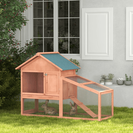 PawHut Casa para Coelhos de Madeira Coelheira para Exterior Teto de Tela de Asfáltica 144x64,5x100 cm Madeira