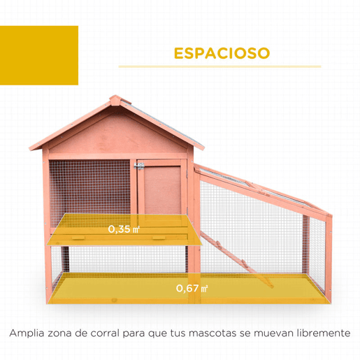 PawHut Casa para Coelhos de Madeira Coelheira para Exterior Teto de Tela de Asfáltica 144x64,5x100 cm Madeira