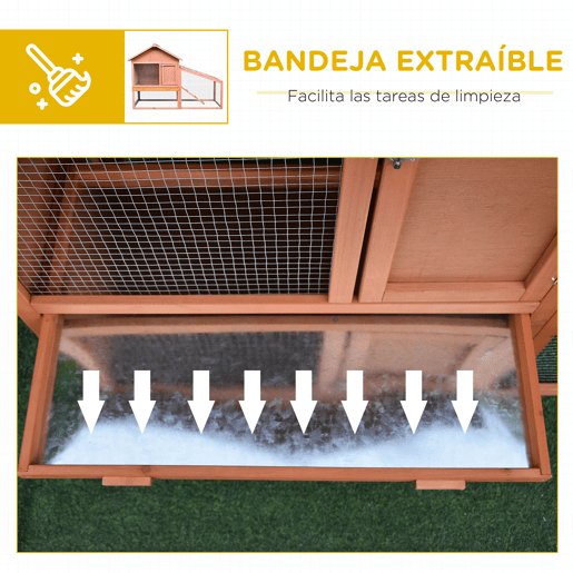 PawHut Casa para Coelhos de Madeira Coelheira para Exterior Teto de Tela de Asfáltica 144x64,5x100 cm Madeira
