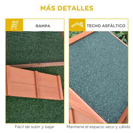 PawHut Casa para Coelhos de Madeira Coelheira para Exterior Teto de Tela de Asfáltica 144x64,5x100 cm Madeira