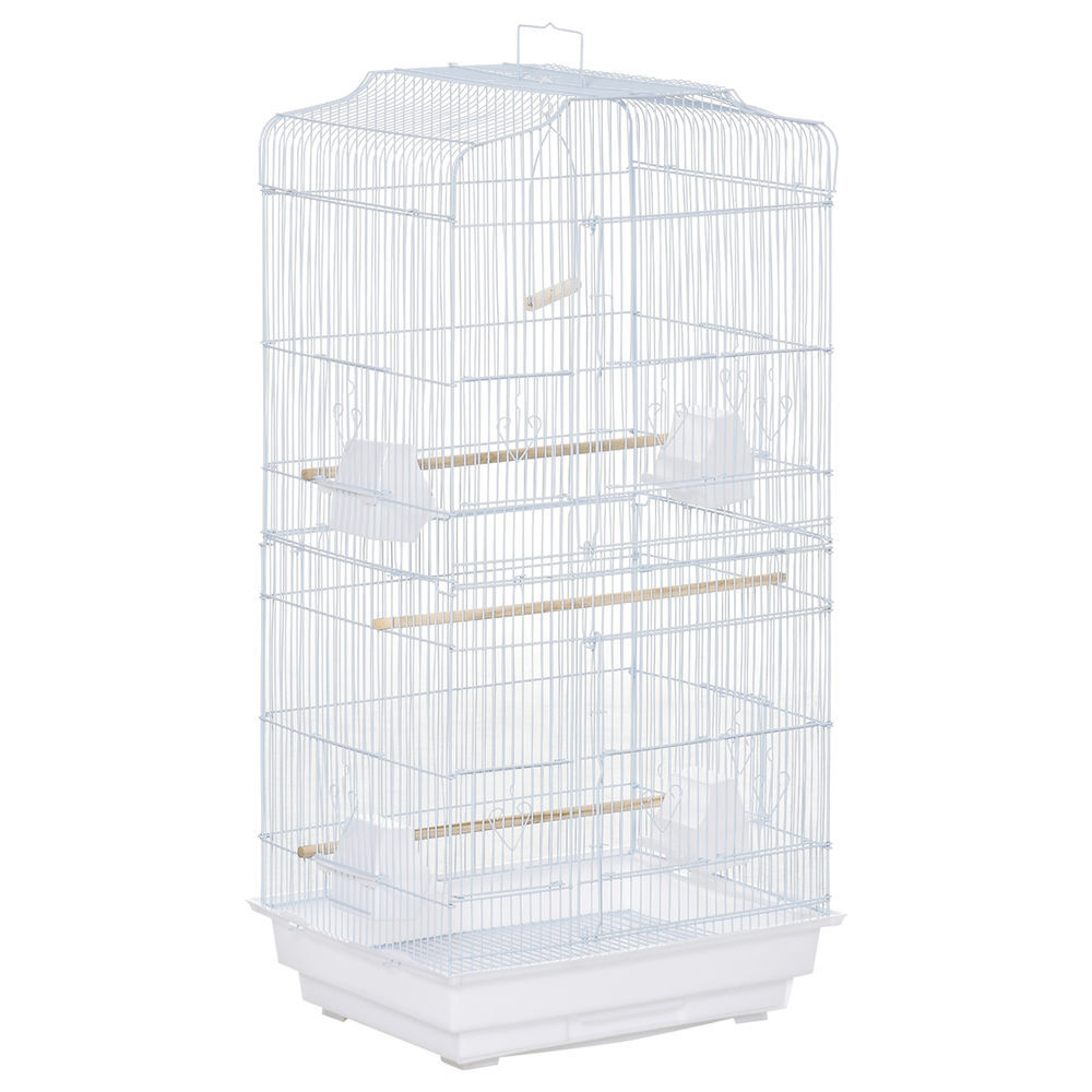 Pawhut jaula para pájaros, jaula de metal para pájaros con puertas, 4 comederos, 3 perchas, columpio, bandeja extraíble y asa de transporte, para loro