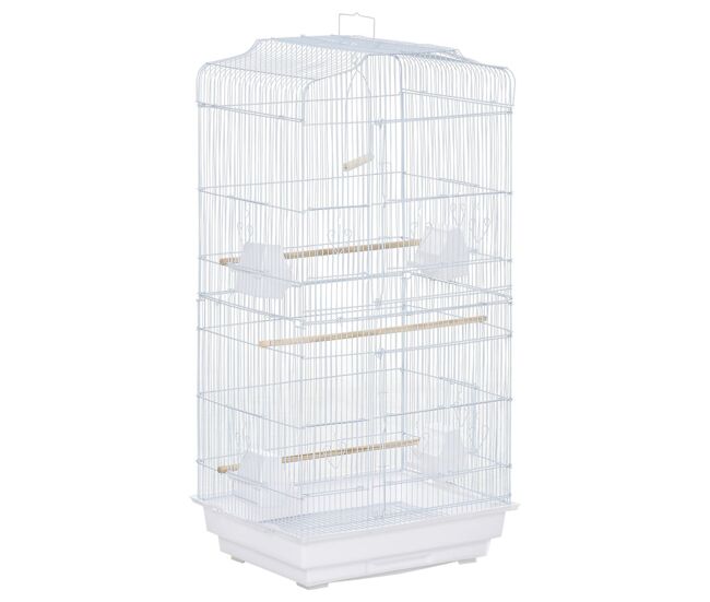 Pawhut jaula para pájaros, jaula de metal para pájaros con puertas, 4 comederos, 3 perchas, columpio, bandeja extraíble y asa de transporte, para loro