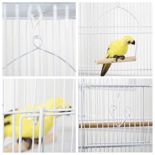 PawHut Gaiola para Passáros Gaiola de Metal com Portas 4 Comedouros 3 Poleiros Baloiço Bandeja Removível e Alça de Transporte para Papagaio Canário Periquito 46,5x35,5x92cm Branco