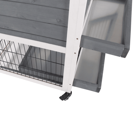 PawHut Coelheira de Madeira Interior com Rodas Gaiola para Coelhos Animais Pequenos de 2 Pisos com Zona Aberta Rampa e 2 Bandejas Removíveis 110x50x86cm Cinza
