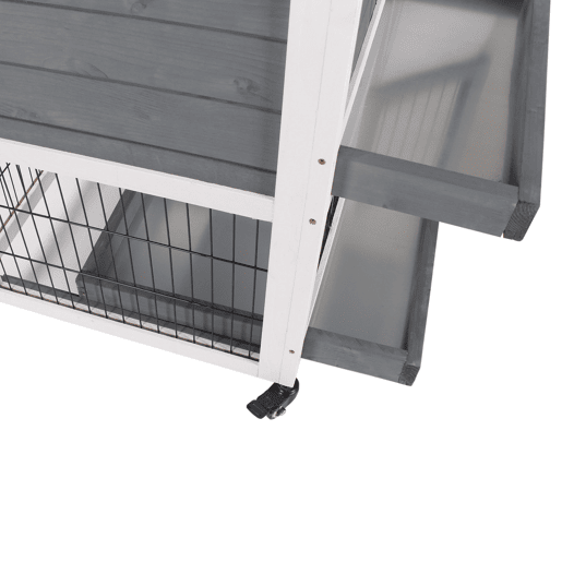 PawHut Coelheira de Madeira Interior com Rodas Gaiola para Coelhos Animais Pequenos de 2 Pisos com Zona Aberta Rampa e 2 Bandejas Removíveis 110x50x86cm Cinza
