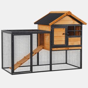 PawHut Coelheira Gaiola externa para pequenos animais de estimação 2 níveis com bandeja removível de madeira e rampa de metal 122x63x92 cm para coelhos cobaios de madeira e cinza