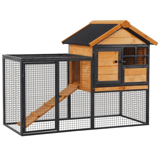 PawHut Coelheira Gaiola externa para pequenos animais de estimação 2 níveis com bandeja removível de madeira e rampa de metal 122x63x92 cm para coelhos cobaios de madeira e cinza