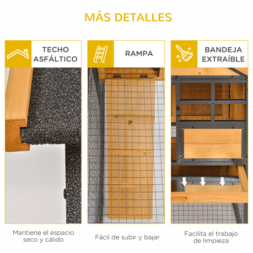 PawHut Coelheira Gaiola externa para pequenos animais de estimação 2 níveis com bandeja removível de madeira e rampa de metal 122x63x92 cm para coelhos cobaios de madeira e cinza