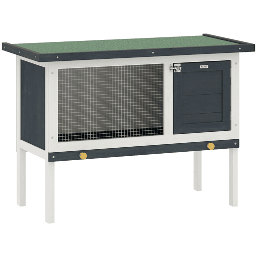 PawHut Coelheira de Madeira Gaiola Elevada para Coelhos Cobaias e Animais Pequenos com Teto Asfáltico Bandeja Removível e Porta com Trava 91x46x71cm Preto