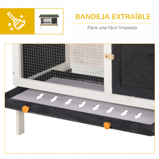PawHut Coelheira de Madeira Gaiola Elevada para Coelhos Cobaias e Animais Pequenos com Teto Asfáltico Bandeja Removível e Porta com Trava 91x46x71cm Preto