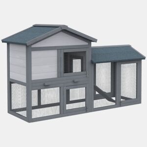 PawHut Casa para Coelhos de Madeira Coelheira para Exterior com Bandeja Removível 147x54x84cm Cinza