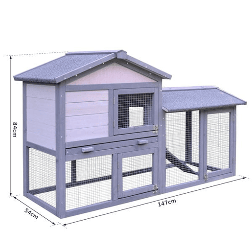 PawHut Casa para Coelhos de Madeira Coelheira para Exterior com Bandeja Removível 147x54x84cm Cinza