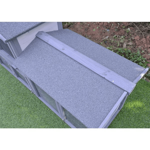 PawHut Casa para Coelhos de Madeira Coelheira para Exterior com Bandeja Removível 147x54x84cm Cinza