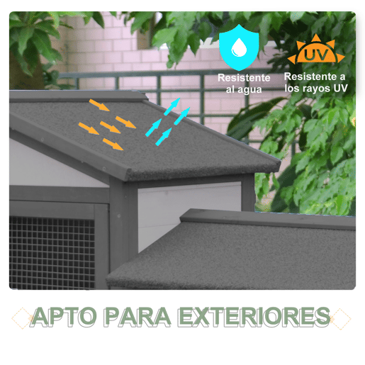 PawHut Casa para Coelhos de Madeira Coelheira para Exterior com Bandeja Removível 147x54x84cm Cinza
