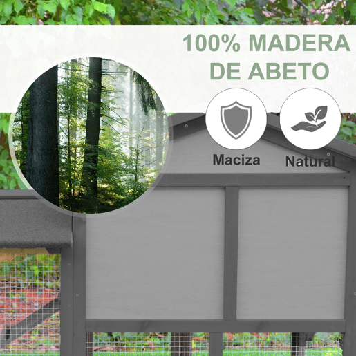 PawHut Casa para Coelhos de Madeira Coelheira para Exterior com Bandeja Removível 147x54x84cm Cinza
