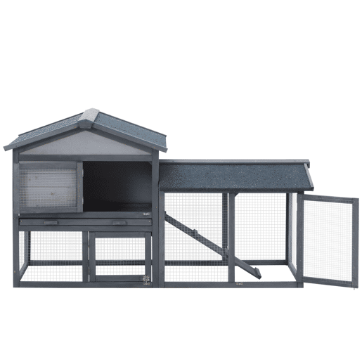 PawHut Casa para Coelhos de Madeira Coelheira para Exterior com Bandeja Removível 147x54x84cm Cinza