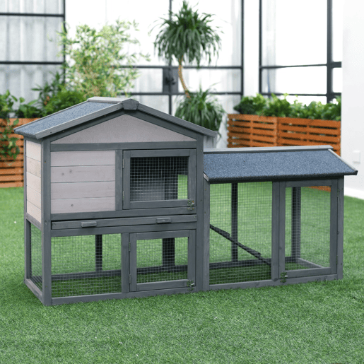 PawHut Casa para Coelhos de Madeira Coelheira para Exterior com Bandeja Removível 147x54x84cm Cinza