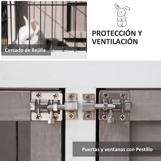 PawHut Coelheira de Madeira Exterior de 2 Níveis Gaiola para 1-2 Coelhos com Telhado com Abertura Comedouro Bandejas Removíveis Rampa e Portas com Fechadura 122x50x101cm Cor Areia