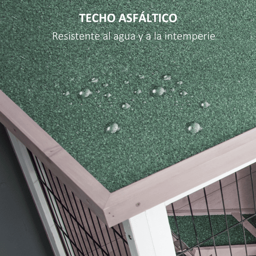 PawHut Coelheira de Madeira Exterior de 2 Níveis Gaiola para 1-2 Coelhos com Telhado com Abertura Comedouro Bandejas Removíveis Rampa e Portas com Fechadura 122x50x101cm Cor Areia