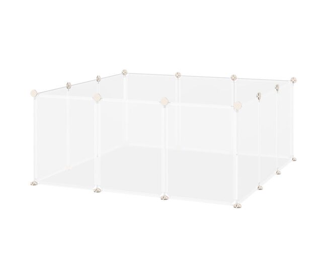 Pawhut valla para mascotas, jaula modular, recinto interior de plástico transparente con 12 paneles, 24 conectores, para cobayas, 105x105x45 cm, blanco
