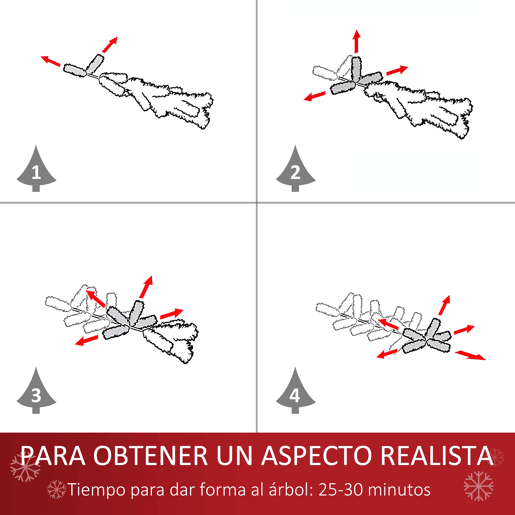 HOMCOM Árvore de Natal Artificial 180cm Ignífugo com 539 Ramos 51 Bagas Folhas de PVC Base Dobrável e Suporte Metálico Decoração de Natal para Interiores Verde