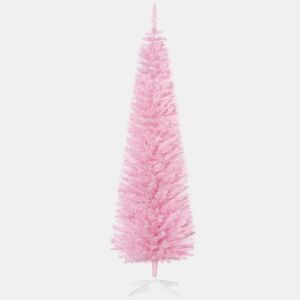 HOMCOM Árvore de Natal Artificial 180cm Ignífugo com 390 Ramos de PVC e Suporte de Plástico Decoração de Natal para Interiores Fácil de Montar Rosa