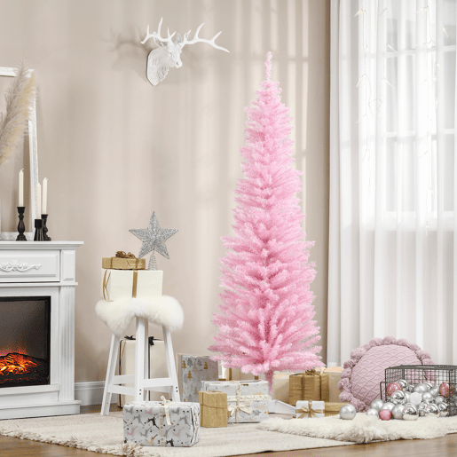 HOMCOM Árvore de Natal Artificial 180cm Ignífugo com 390 Ramos de PVC e Suporte de Plástico Decoração de Natal para Interiores Fácil de Montar Rosa HOMCOM Árvore de Natal Artificial 180cm Ignífugo com 390 Ramos de PVC e Suporte de Plástico Decoração de Natal para Interiores Fácil de Montar Rosa